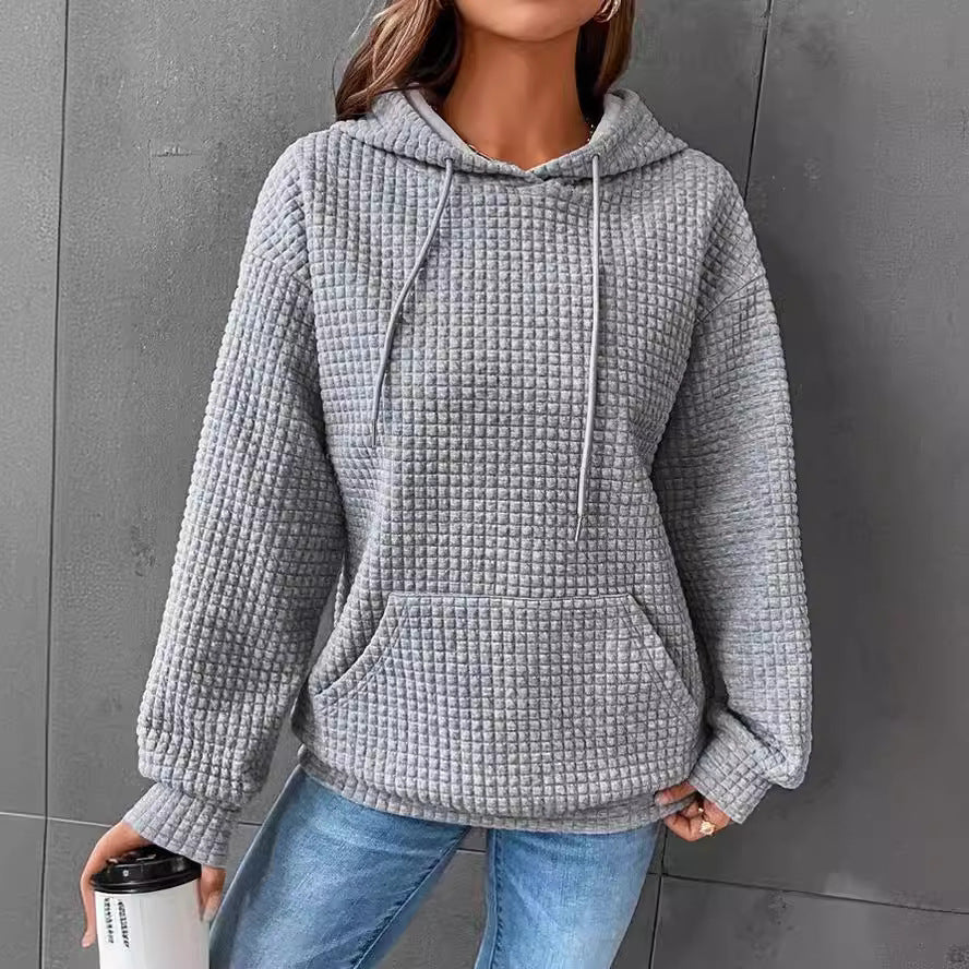 Damen Waffelstruktur Hoodie mit Kängurutasche und lässigem Schnitt Sovae