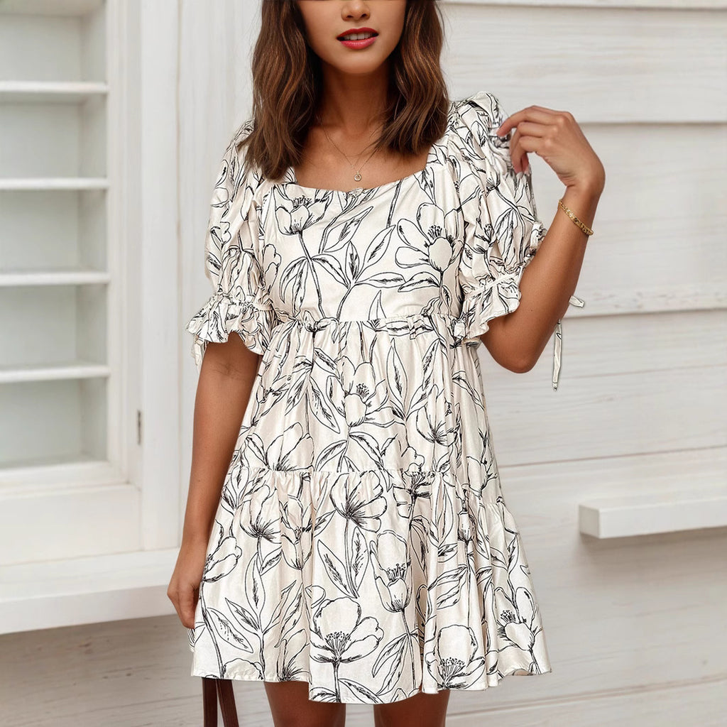 Damen Minikleid mit voluminösen Ärmeln und floralem Design Sovae