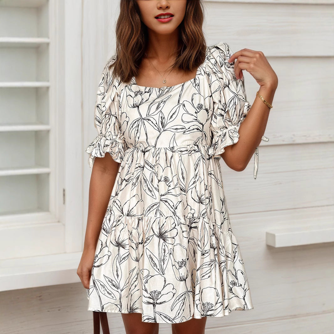 Damen Minikleid mit voluminösen Ärmeln und floralem Design Sovae