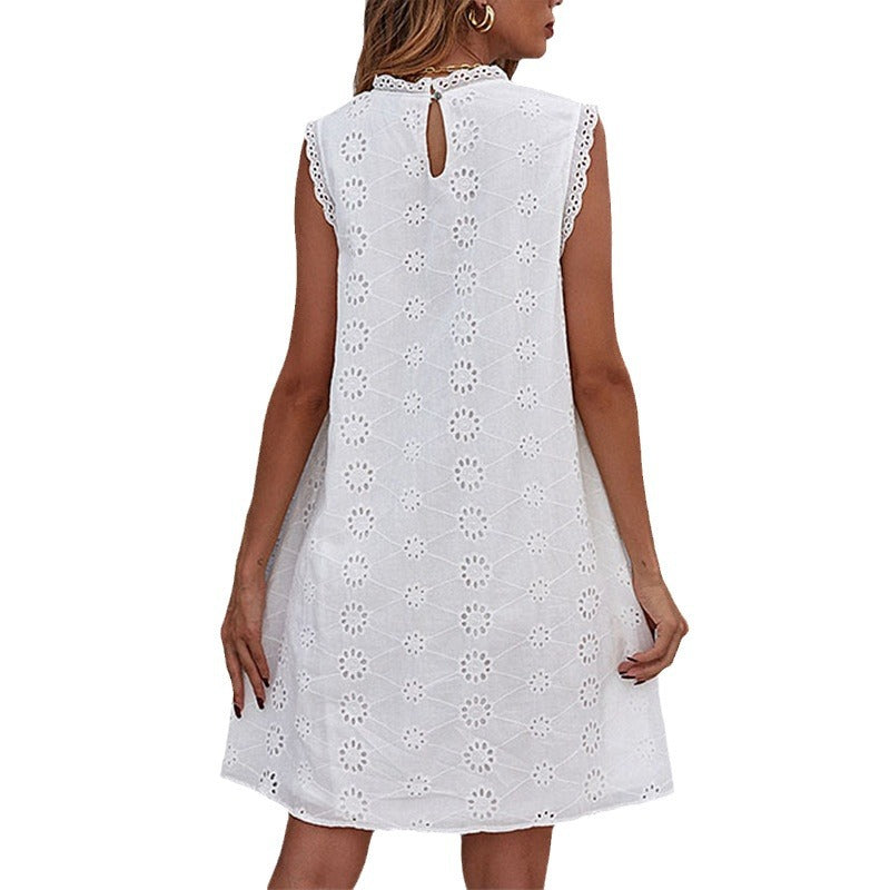 Damen Besticktes Lochmuster Tunika Kleid Sovae