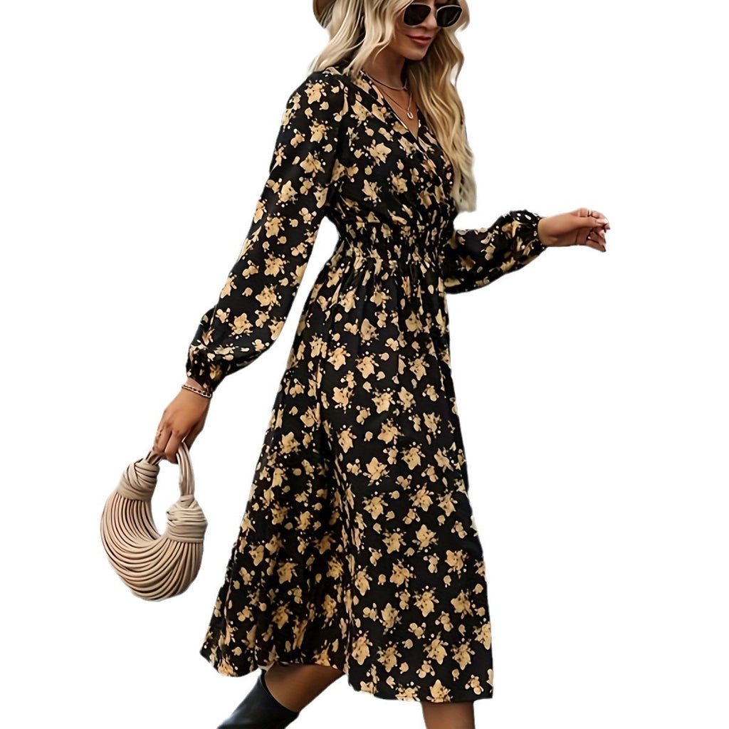 Damen Midikleid mit V-Ausschnitt und blumigem Design Sovae