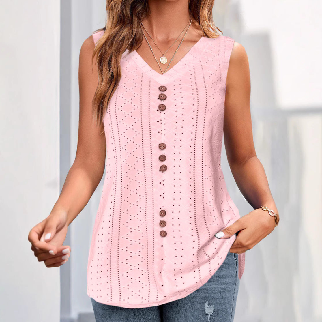 Damen Sommerliche V-Ausschnitt Bluse Sovae