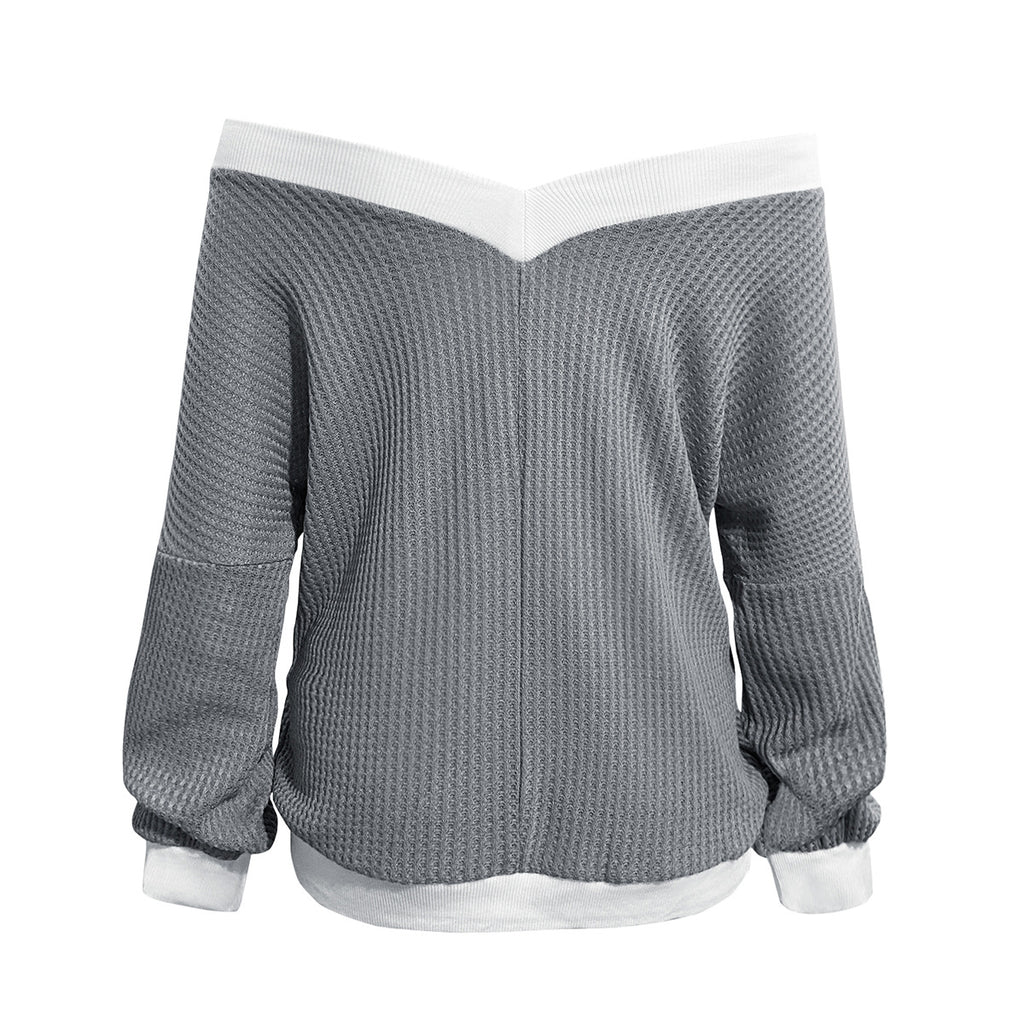 Damen Off-Shoulder Pullover im modernen Waffelstrick Sovae