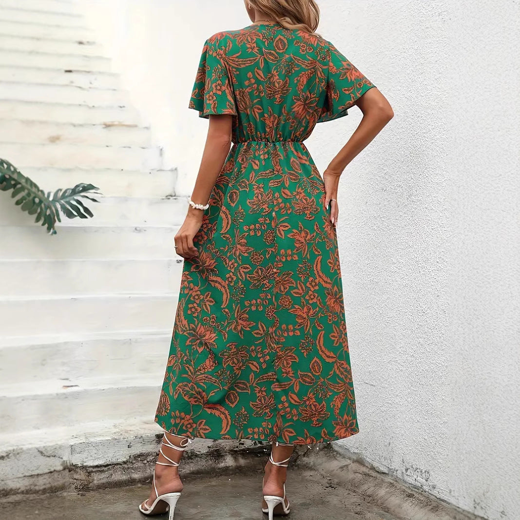 Damen Elegantes Maxikleid mit floralem Print und Taillierung Sovae