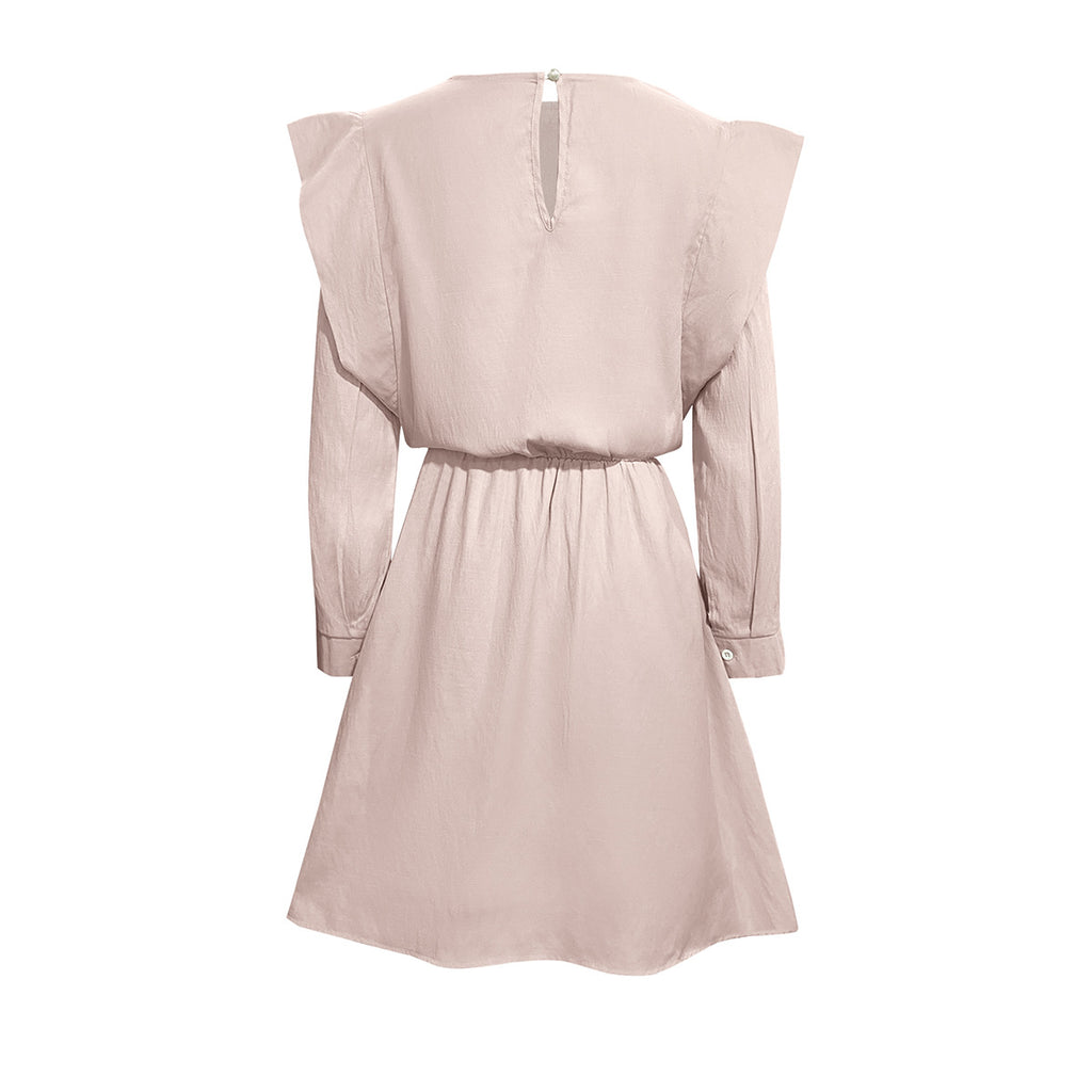 Damen elegantes Minikleid mit tailliertem Schnitt und schulterfreien Puffärmeln Sovae