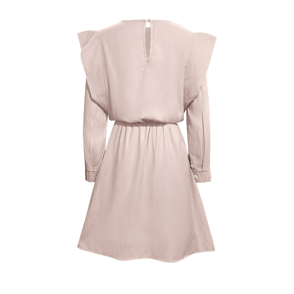 Damen elegantes Minikleid mit tailliertem Schnitt und schulterfreien Puffärmeln Sovae