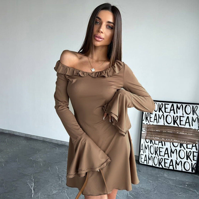Damen Elegantes Minikleid mit Rüschensaum und langen Ärmeln Sovae