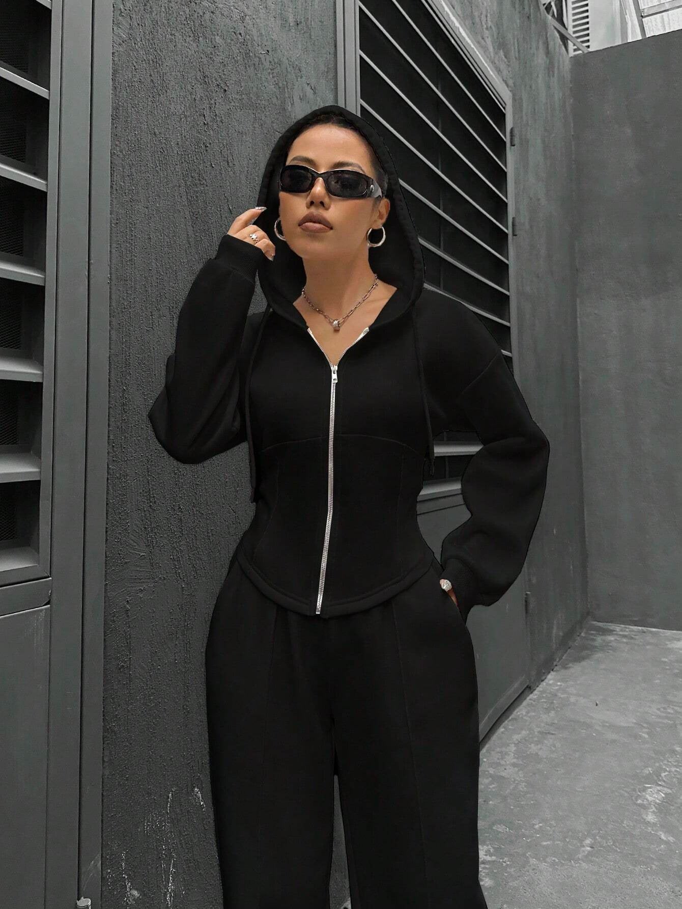 Damen modischer Zip-Hoodie mit tailliertem Schnitt Sovae
