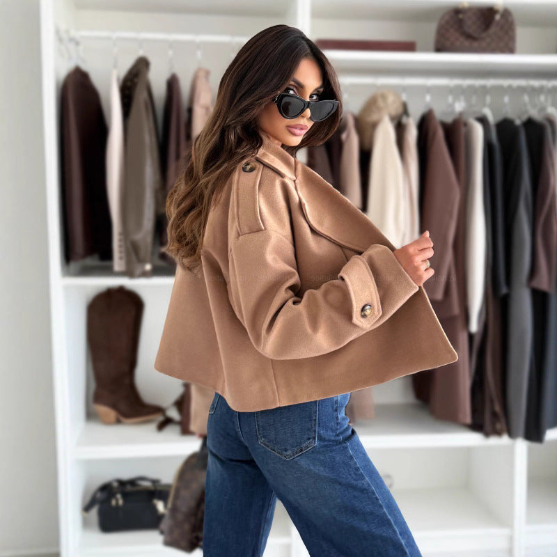 Damen elegante cropped Jacke mit doppelter Knopfleiste Sovae