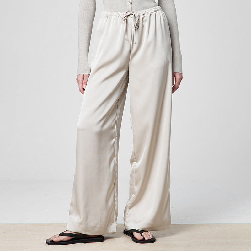 Damen Satin-Stoff-Hose mit elastischem Bund und weitem Schnitt Sovae