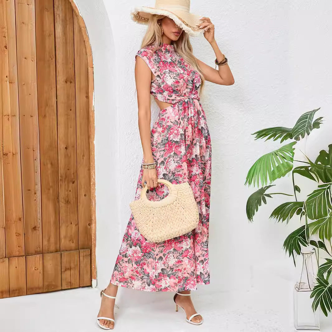 Damen Maxi-Kleid mit floralem Design und seitlichem Schlitz Sovae