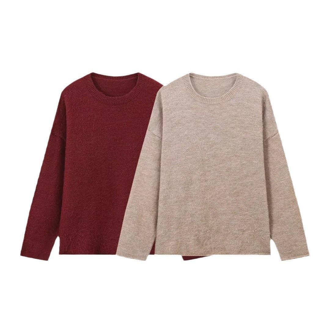 Damen lässiger Strickpullover aus hochwertiger Merinowolle Sovae