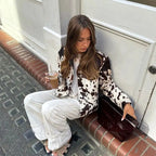 Damen oversized Denim-Jacke mit tierischem Muster Sovae