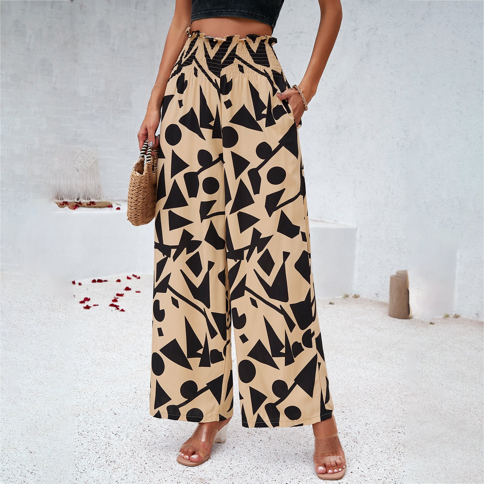 Damen Weite Palazzo-Hose mit floralem Muster Sovae
