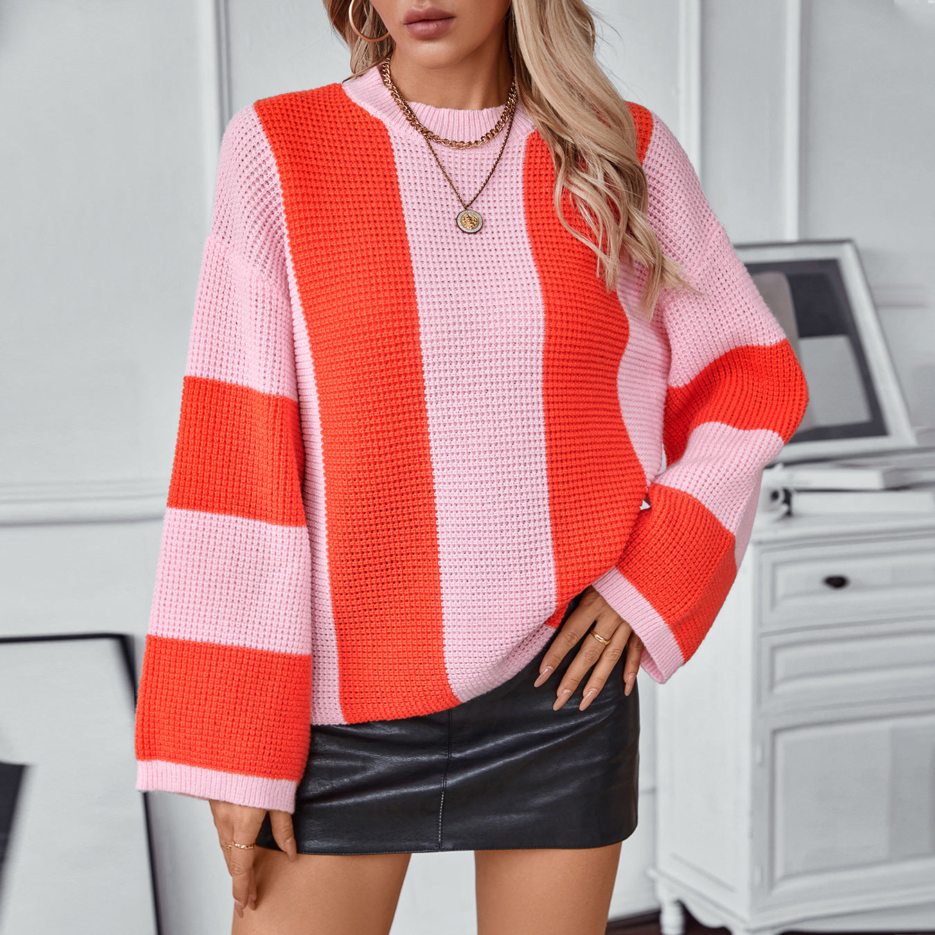 Damen Strickpullover mit innovativem Blockstreifen-Design und lässigem Schnitt Sovae