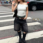 Damen High-Waist Denim-Bermudas mit lässigem Schnitt Sovae