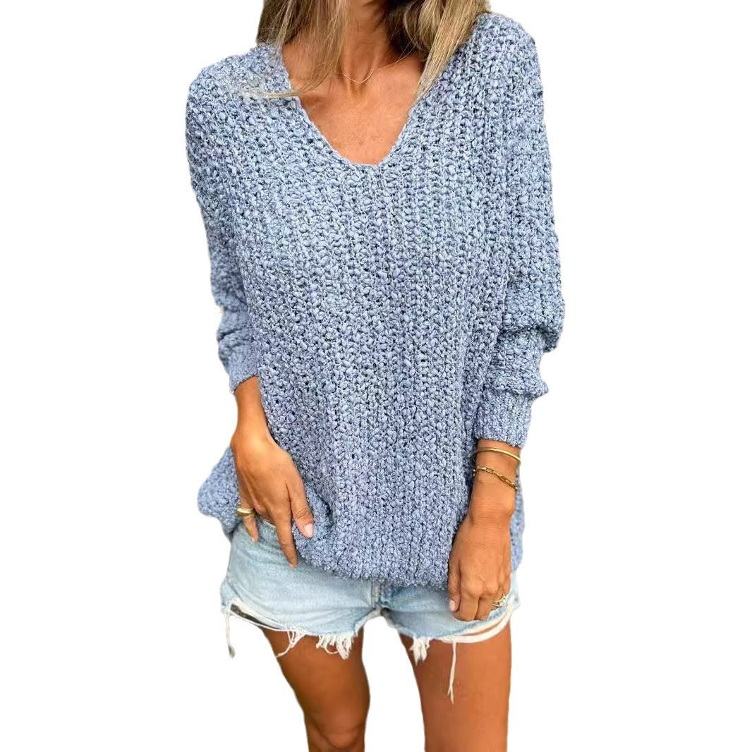Damen lässiger Viskose-Strickpullover mit V-Ausschnitt Sovae