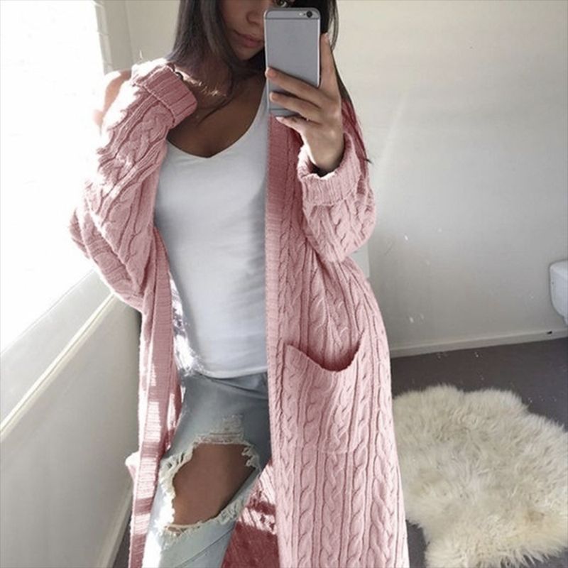 Damen Strickjacke mit Kabelmuster und großen Taschen Sovae