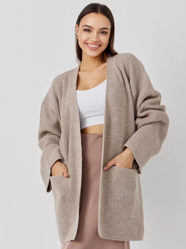Damen Großer Strickcardigan mit voluminösen Ärmeln und praktischen Taschen Sovae