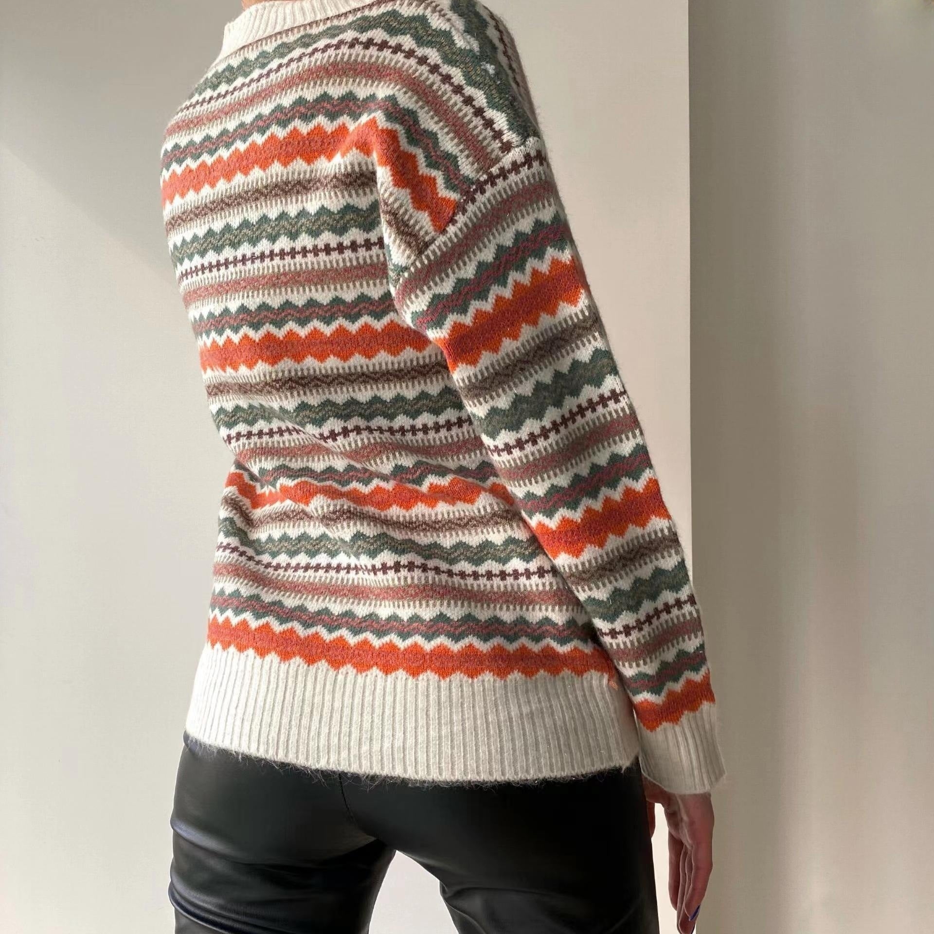 Damen lässiger Strickcardigan mit buntem Muster und Knopfleiste Sovae