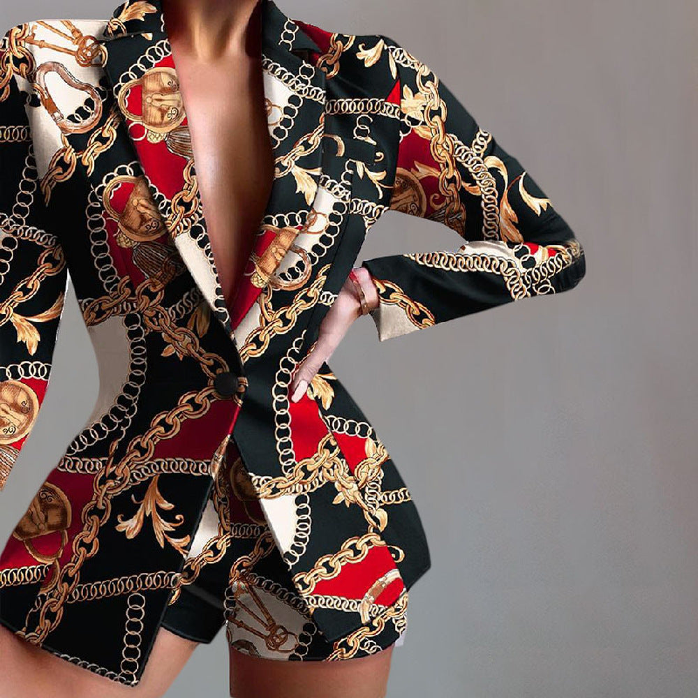 Damen elegantes Blazer-Shorts Ensemble Sovae