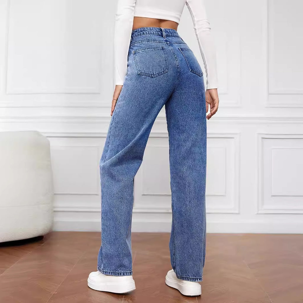 Damen Weitgeschnittene Hochbundjeans Sovae