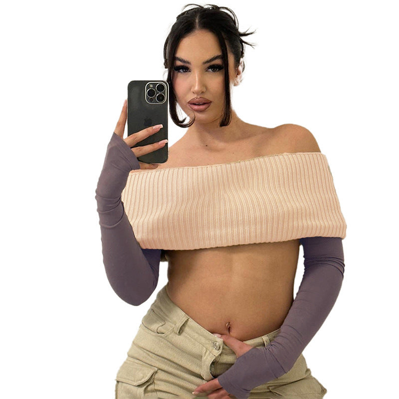 Damen Crop-Top mit schulterfreiem Design und langen Ärmeln Sovae