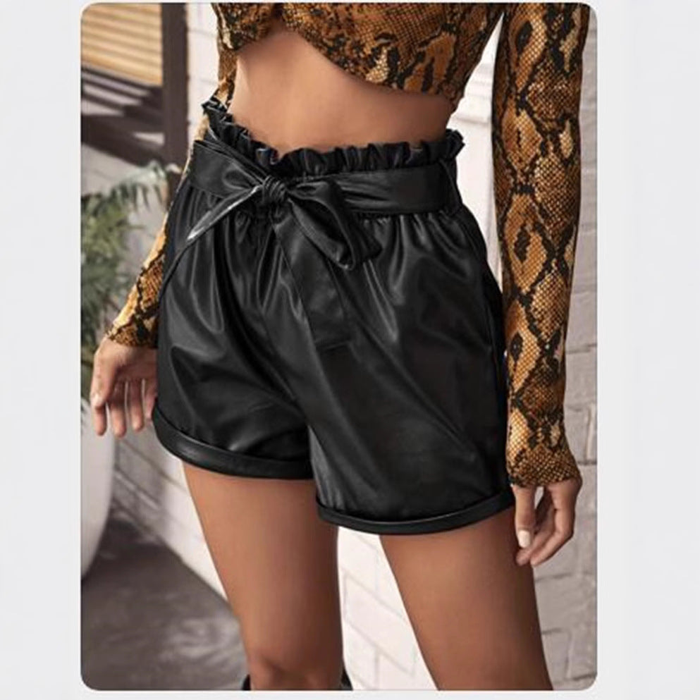 Damen moderne Kunstleder-Shorts mit elastischem Bund Sovae