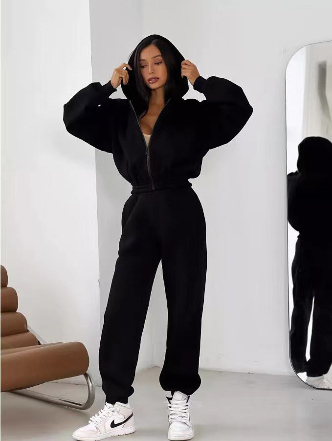 Damen kuscheliger Zip-Hoodie und Jogginghose Set Sovae