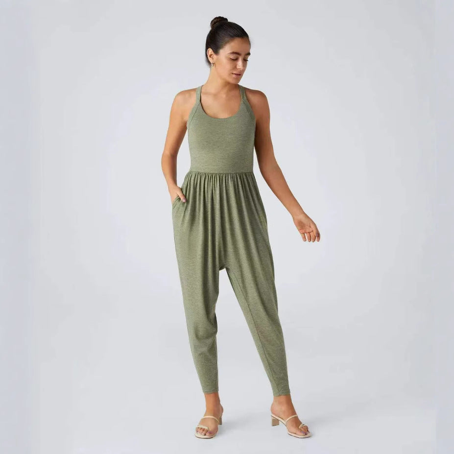 Damen lässiger Jumpsuit mit breiten Trägern und praktischen Taschen Sovae