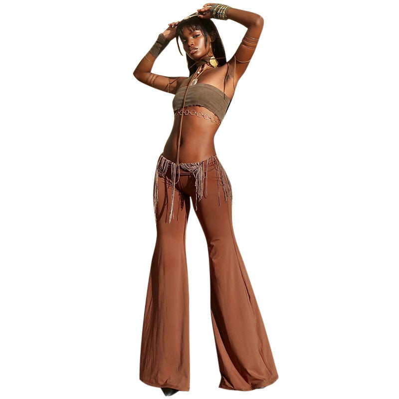 Damen Modische Palazzo-Hose mit Fransen Sovae