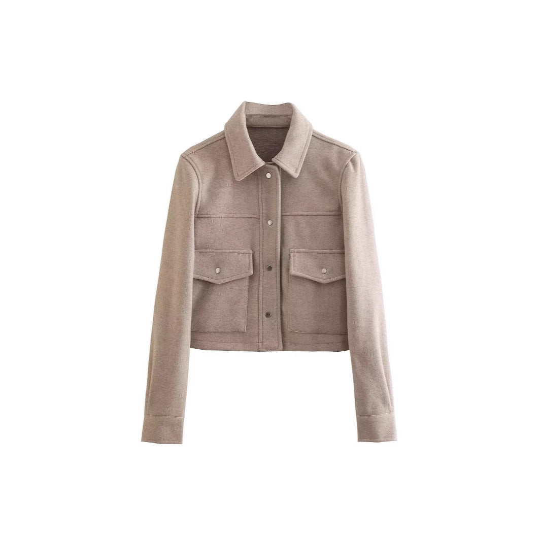 Damen modische cropped Jacke mit stilvollen Taschen Sovae