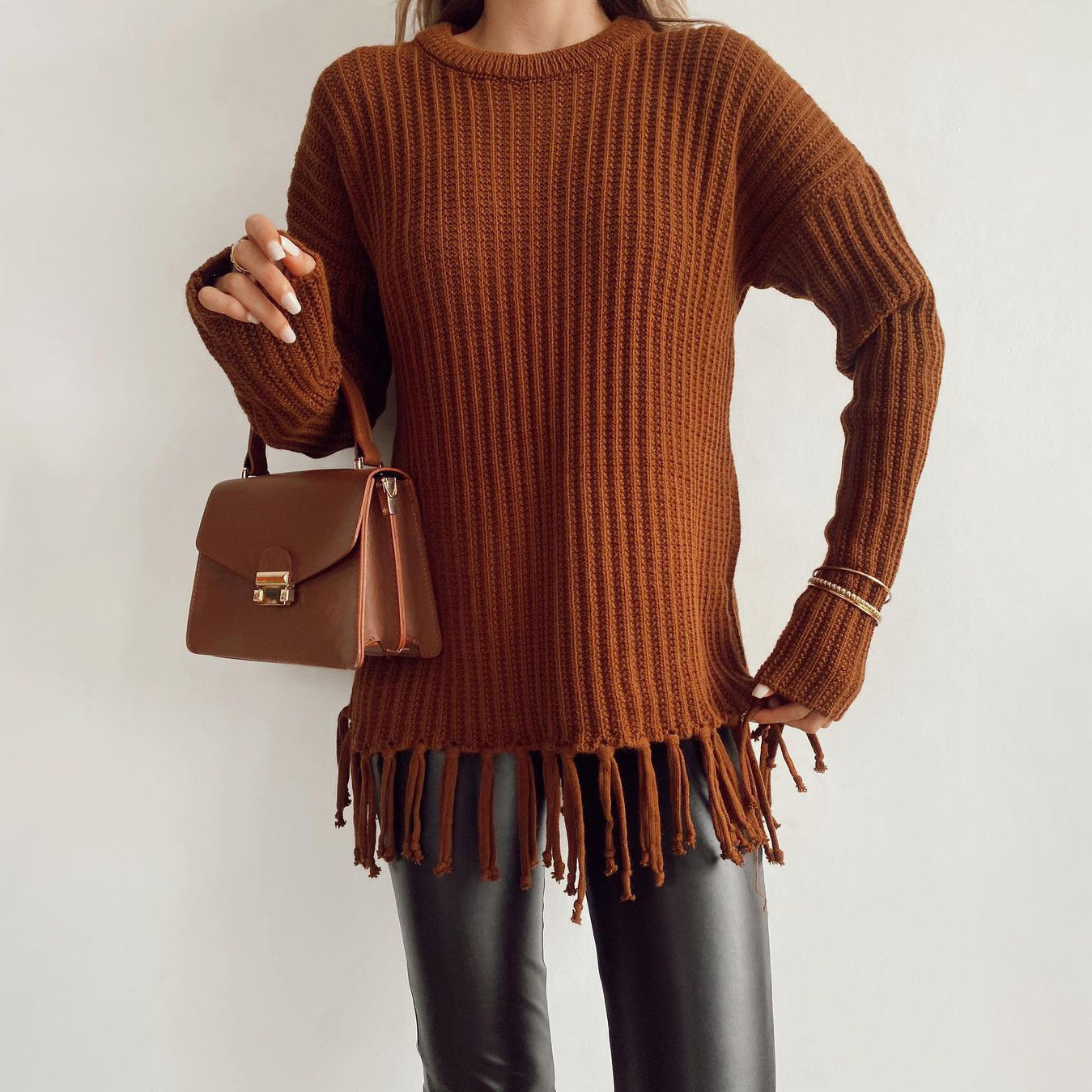 Damen Strickpulli mit Fransen Sovae