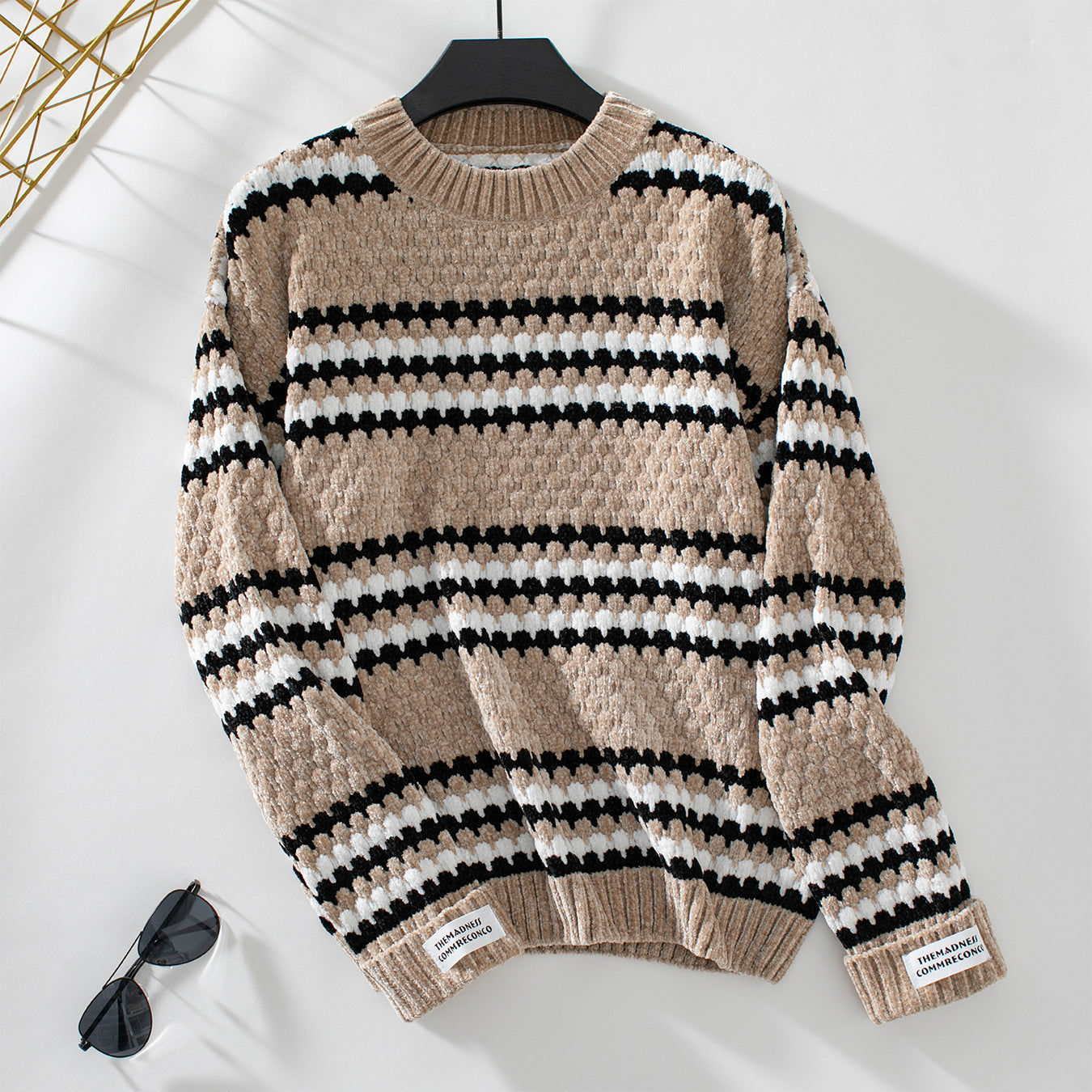 Damen Strickpullover mit strukturiertem Mustermix und bequemem Rundhalsausschnitt Sovae