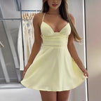 Damen Sommerliches Mini-Kleid mit Spaghettiträgern und Falten Sovae