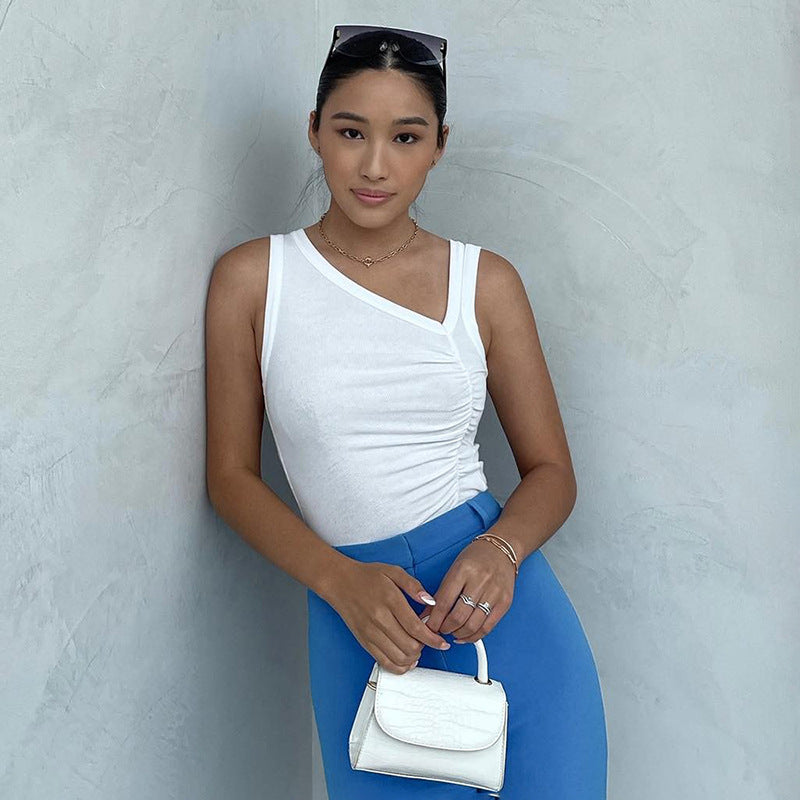 Damen figurbetontes Top mit asymmetrischem Design und Raffung Sovae