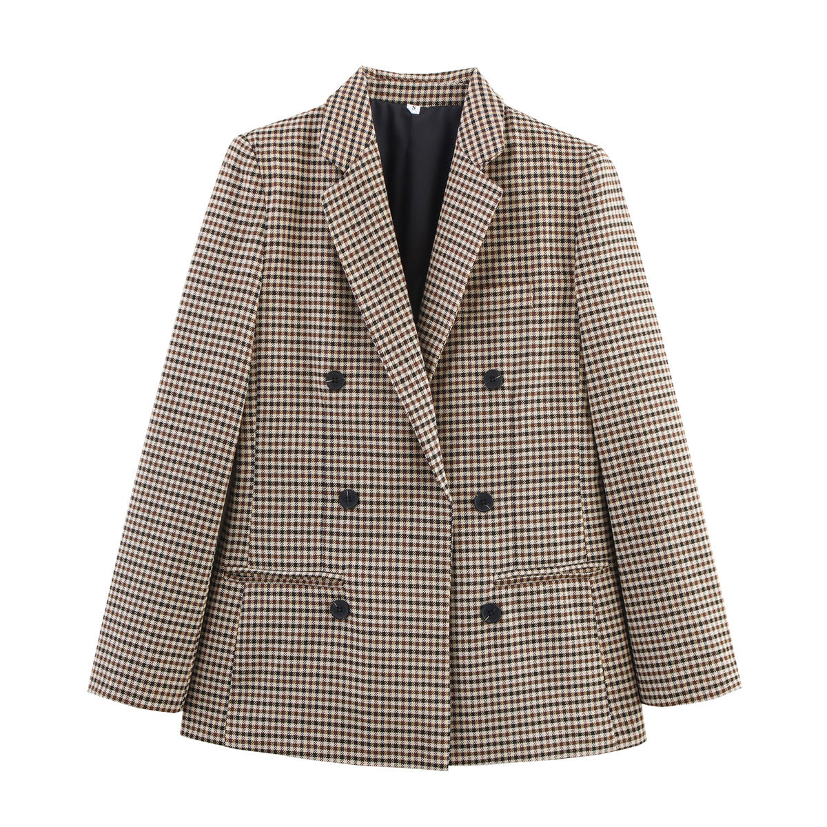 Damen doppelt geschnittene Blazerjacke mit Karomuster und eleganten Knopfdetails Sovae
