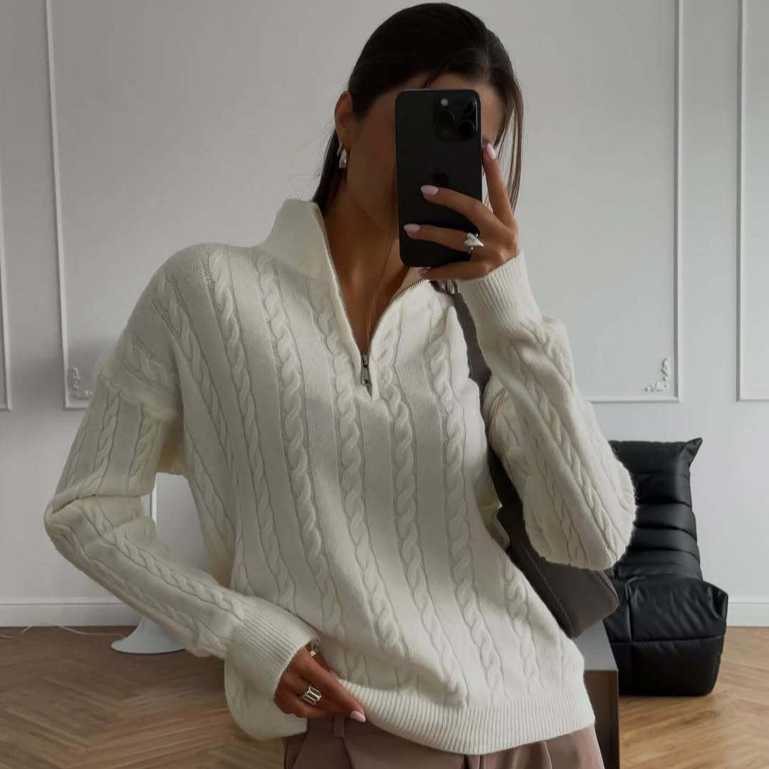 Damen Strickpullover mit Zopfmuster und kurzem Schnitt Sovae