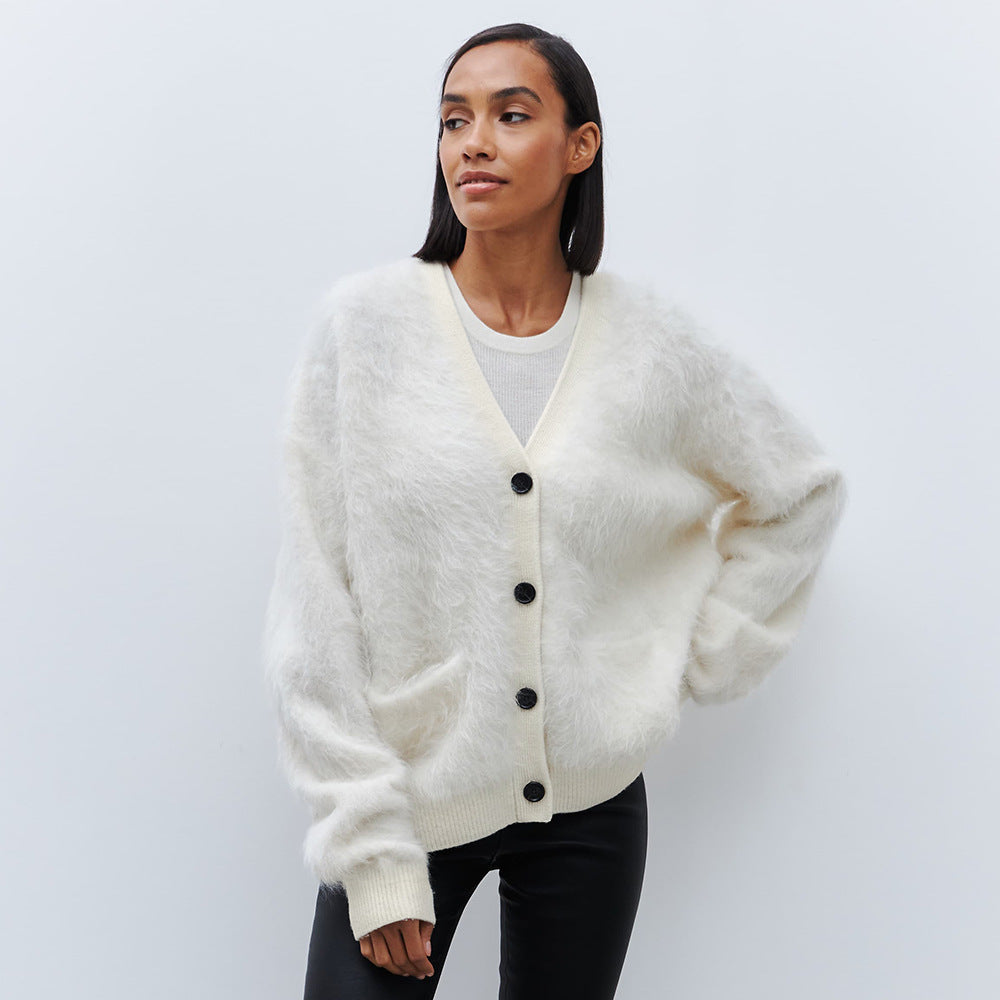 Damen Weicher Cardigan aus Mohair mit Knöpfen Sovae