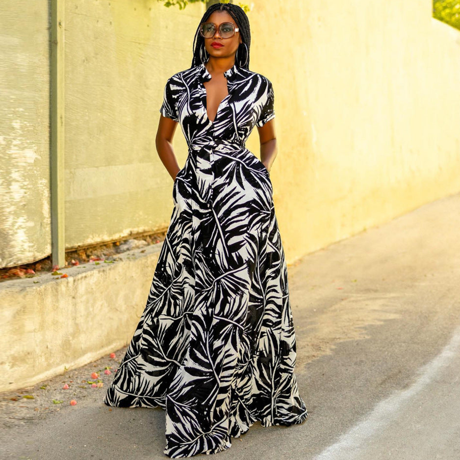 Damen Maxikleid mit elegantem Knopfverschluss und floralem Muster Sovae
