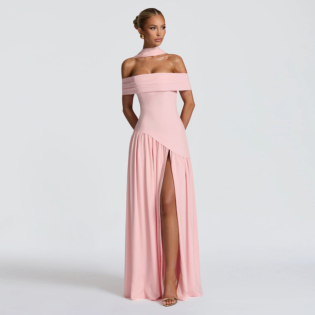 Damen Abendkleid mit schickem Schulterfreies Design und hohem Schlitz Sovae