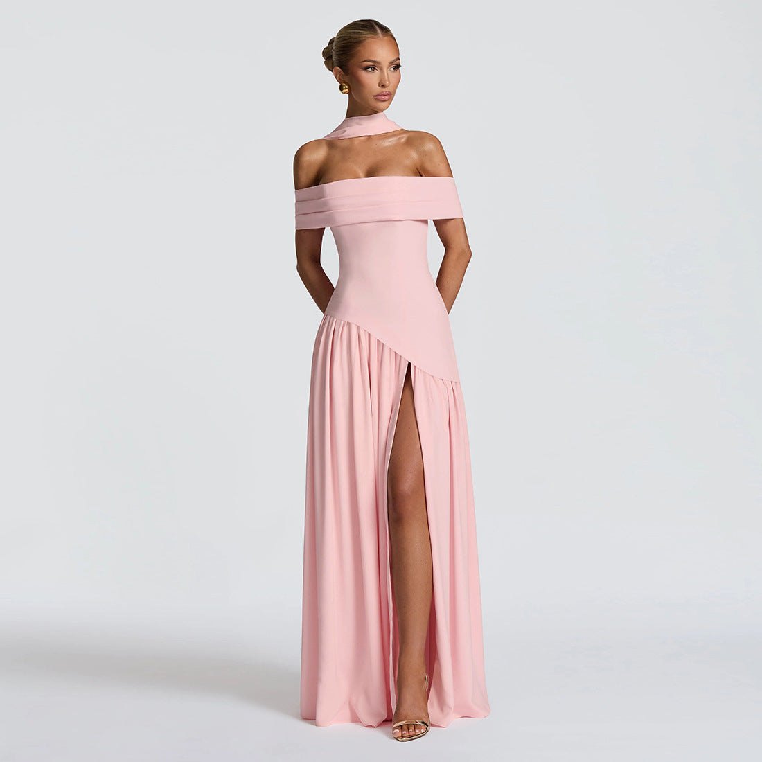Damen Abendkleid mit schickem Schulterfreies Design und hohem Schlitz Sovae