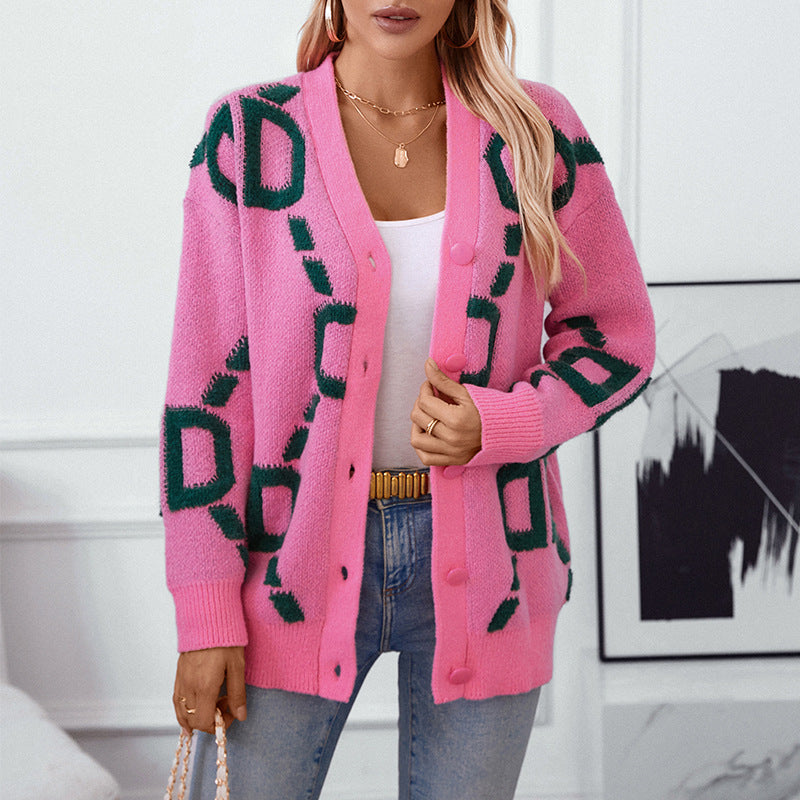Damen oversized Strickjacke mit auffälligem Design und Knöpfen Sovae