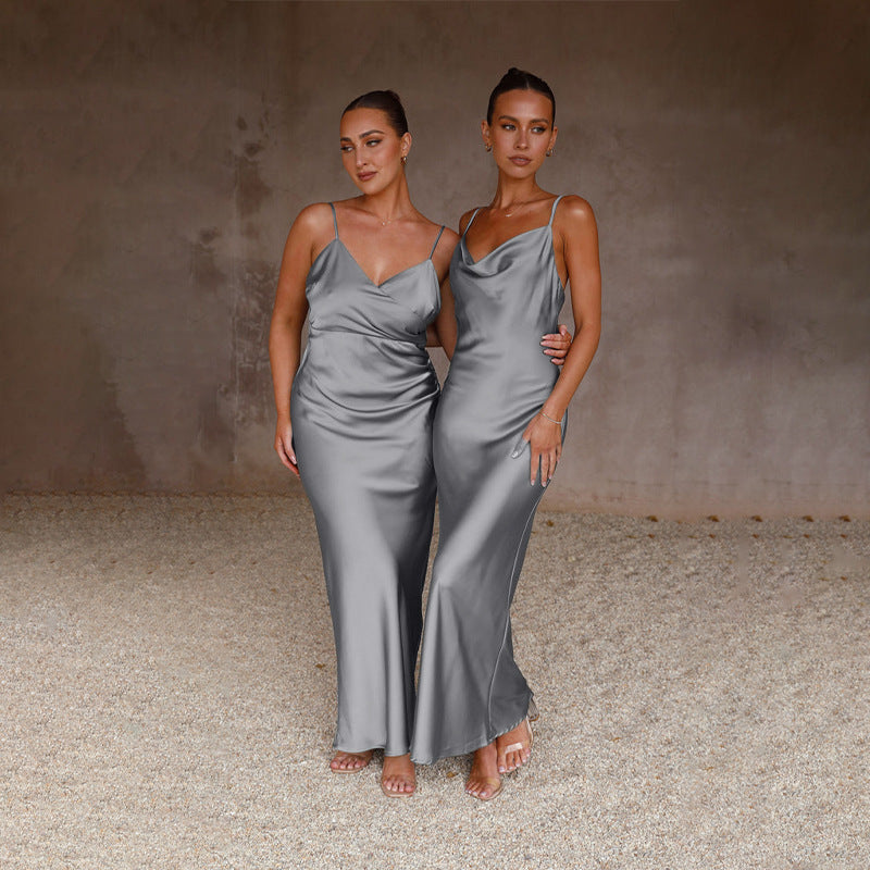 Damen elegantes, fließendes Maxikleid mit Spaghettiträgern Sovae