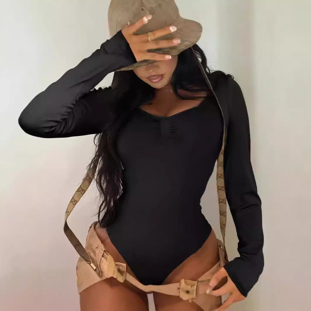 Damen Elegant geschnittener Langarm-Bodysuit mit Rüschendetails Sovae