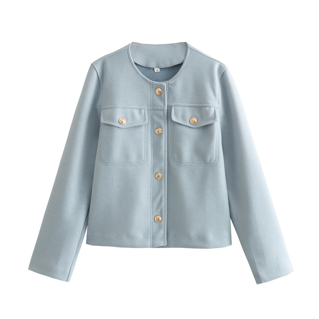 Damen elegante Bouclé-Jacke mit Knopfdetails und praktischen Taschen Sovae