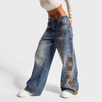 Damen Weit geschnittene Jeans mit floralen Applikationen Sovae