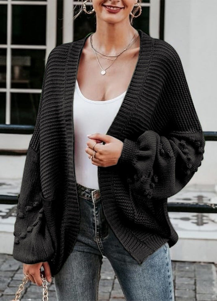 Damen Strickjacke mit Ballonärmeln und strukturierter Maschenoptik Sovae