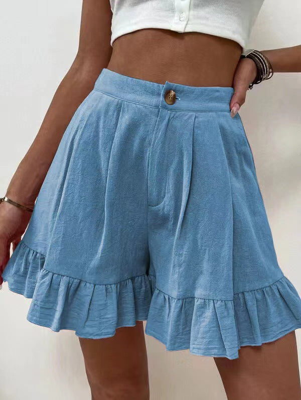 Damen Volant-Shorts mit elastischem Bund und seitlichen Taschen Sovae