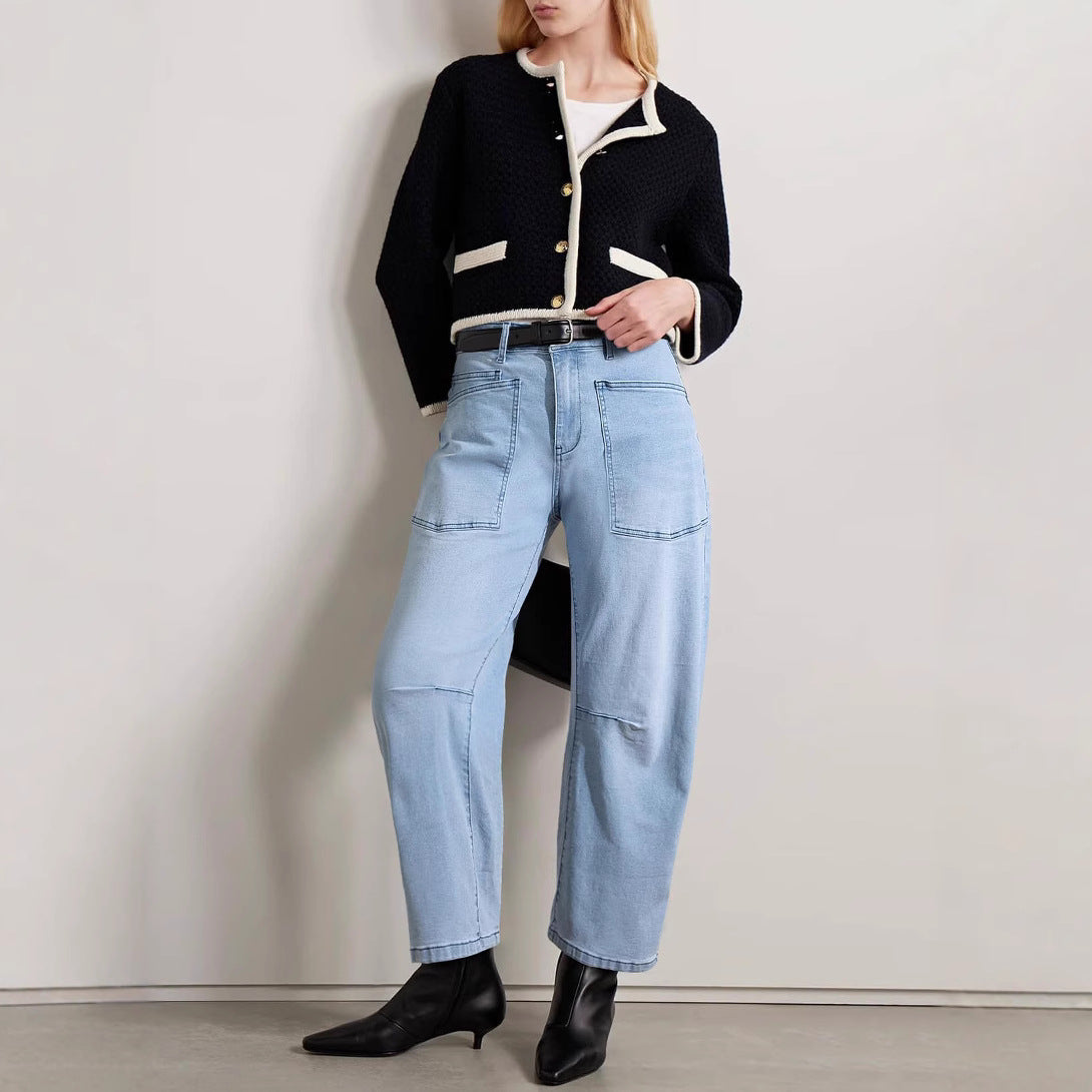 Damen Baggy Jeans mit tiefem Schritt und praktischen Taschen Sovae